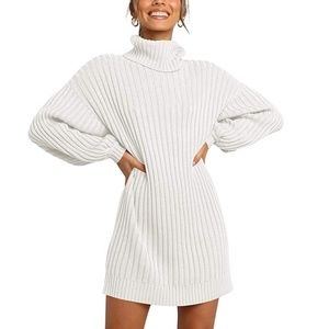 Prinbara Womens Turtleneck Long Sleeve Ribbed Knit Pullover Sweater Dress